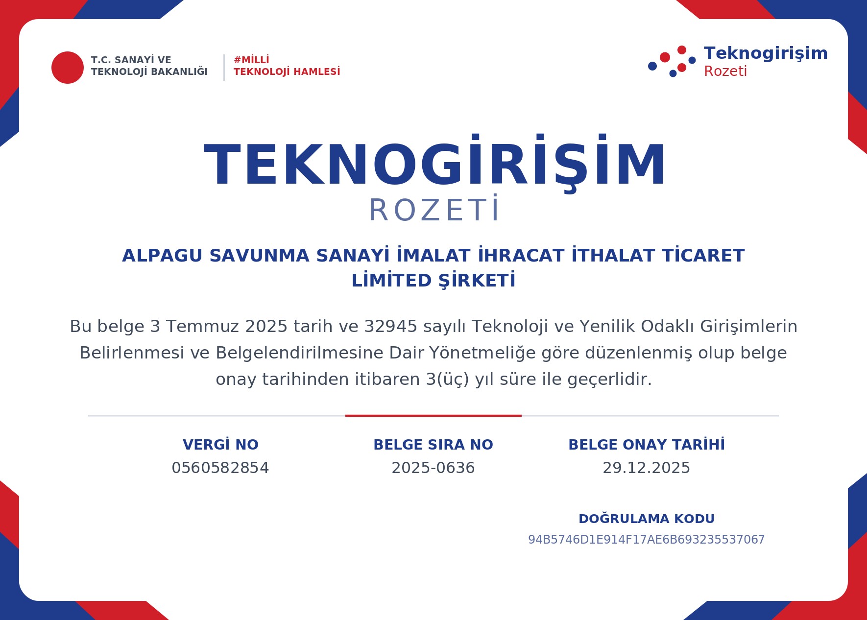 Teknogirişim Rozeti Belgesi